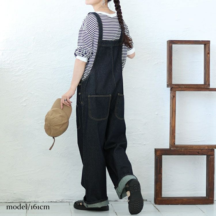 大きいサイズ レディース フロントダブルポケットデニムサロペット　wd-0373