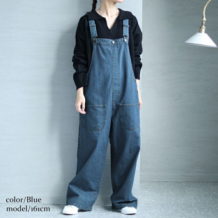 大きいサイズ レディース フロントダブルポケットデニムサロペット　wd-0373