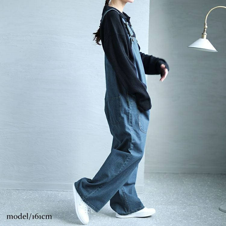 大きいサイズ レディース フロントダブルポケットデニムサロペット　wd-0373