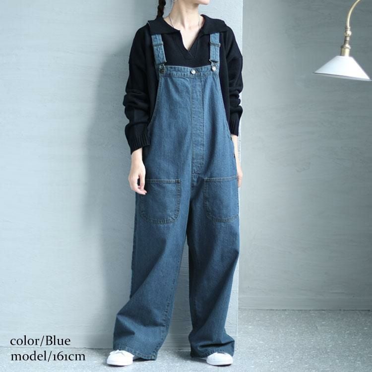 大きいサイズ レディース フロントダブルポケットデニムサロペット　wd-0373 ブルー
