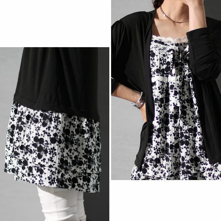 大きいサイズ レディース カーデフェイク花柄チュニック　gold934