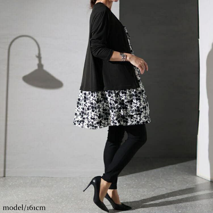 大きいサイズ レディース カーデフェイク花柄チュニック　gold934