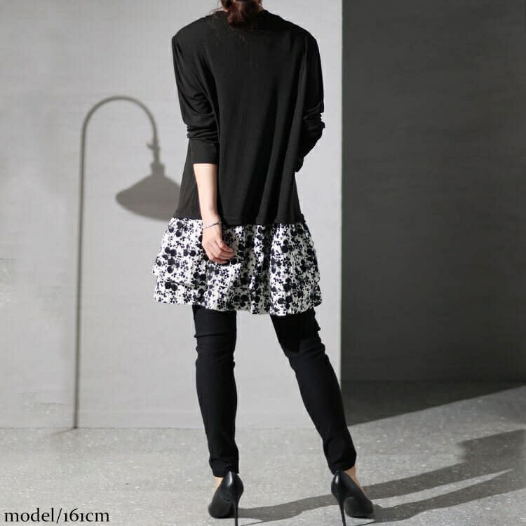 大きいサイズ レディース カーデフェイク花柄チュニック　gold934