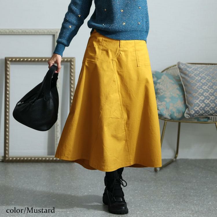 大きいサイズ レディース 体型カバーミリタリーマキシ丈スカート　jp487 マスタード