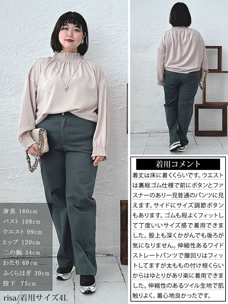 大きいサイズ レディース 疲れない体型カバーチノパンツ　jp486