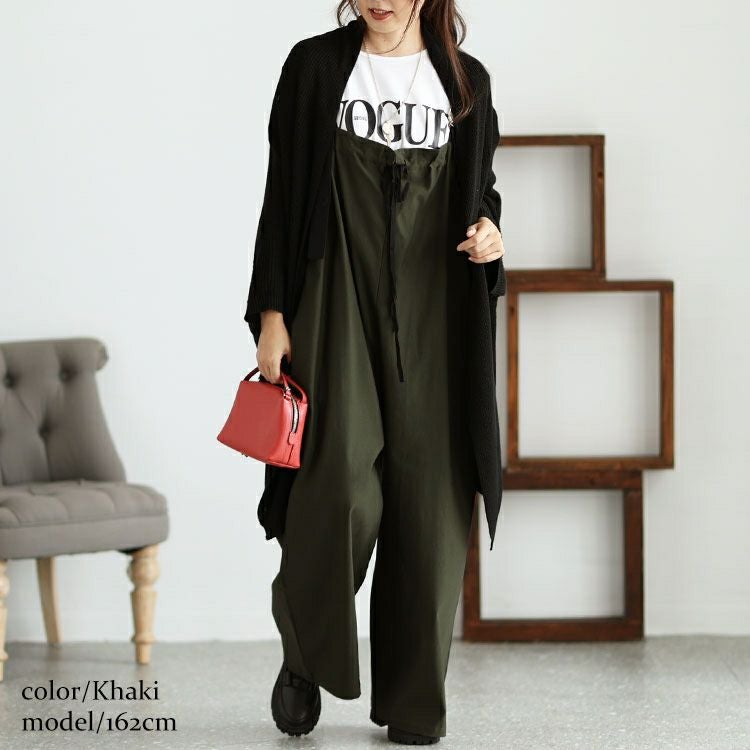 大きいサイズ レディース 胸元ギャザーワイドサロペット　jps010