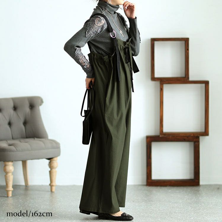 大きいサイズ レディース 胸元ギャザーワイドサロペット　jps010