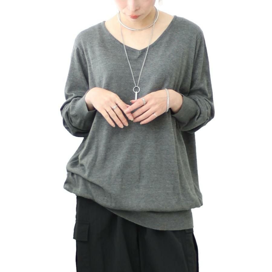 大きいサイズ レディース Vネックドルマンニット　wn-0003 【メール便可】 杢グレー