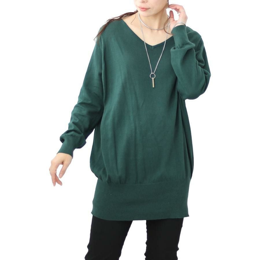 大きいサイズ レディース Vネックドルマンニット　wn-0003 【メール便可】 ダークグリーン