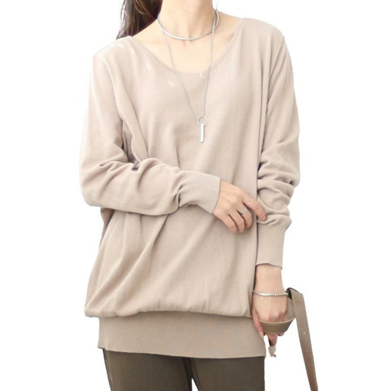 大きいサイズ レディース Vネックドルマンニット　wn-0003 【メール便可】 グレーベージュ