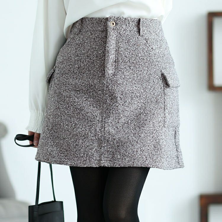 大きいサイズ レディース ループツイードミニスカート　and-x1617