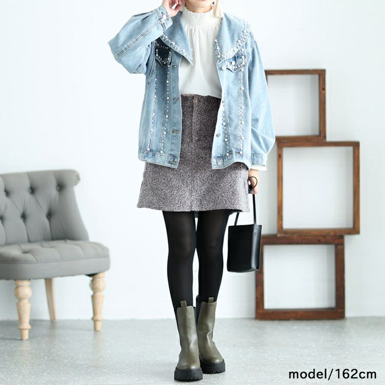 大きいサイズ レディース ループツイードミニスカート　and-x1617