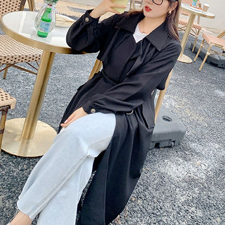 大きいサイズ レディース ベルト付きボタンレストレンチコート　goldy-1385