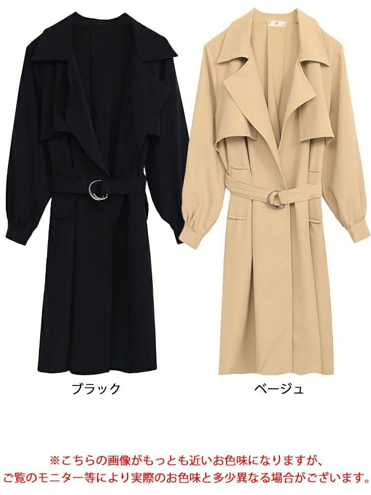 大きいサイズ レディース ベルト付きボタンレストレンチコート　goldy-1385