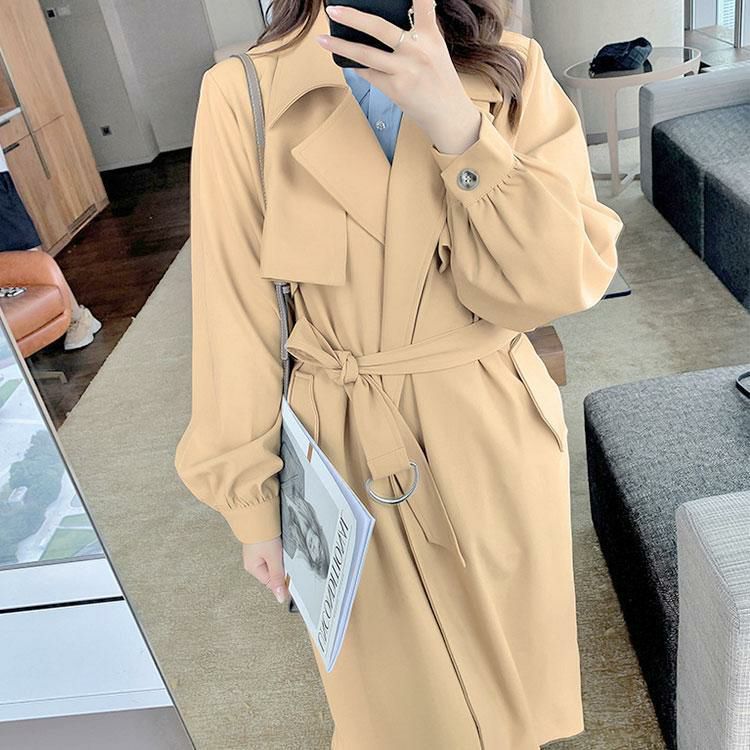 大きいサイズ レディース ベルト付きボタンレストレンチコート　goldy-1385 ベージュ