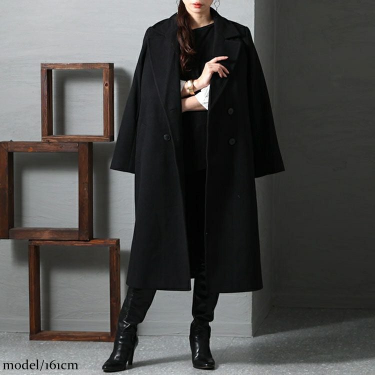 大きいサイズ レディース ダブルボタンロングチェスターコート　mnfk-122740