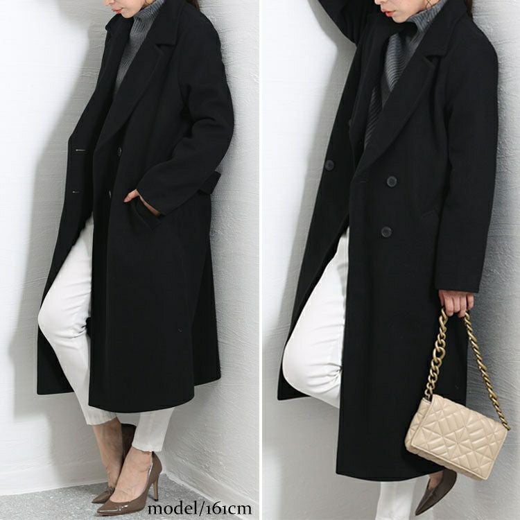 大きいサイズ レディース ダブルボタンロングチェスターコート　mnfk-122740