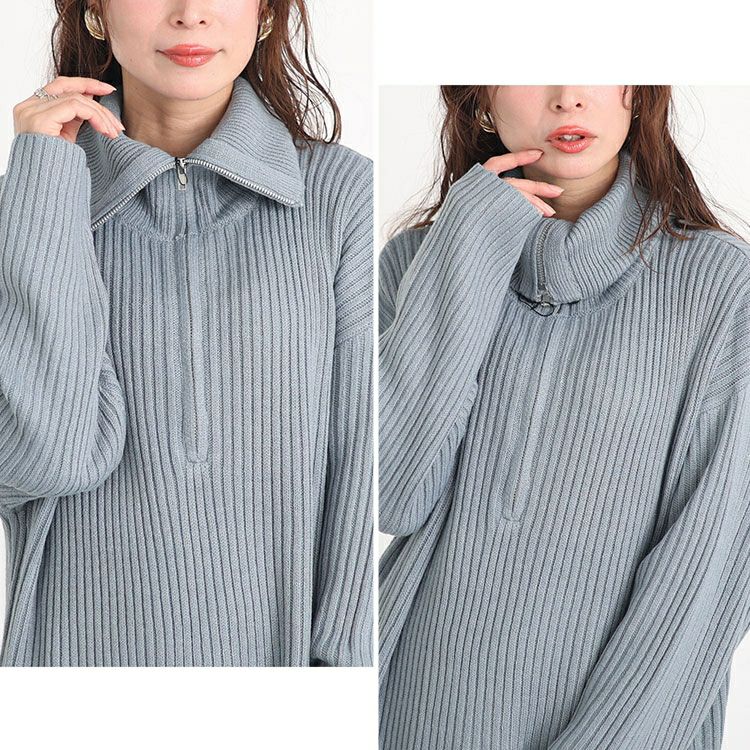 大きいサイズ レディース リブハーフジップワンピース　sada-6888