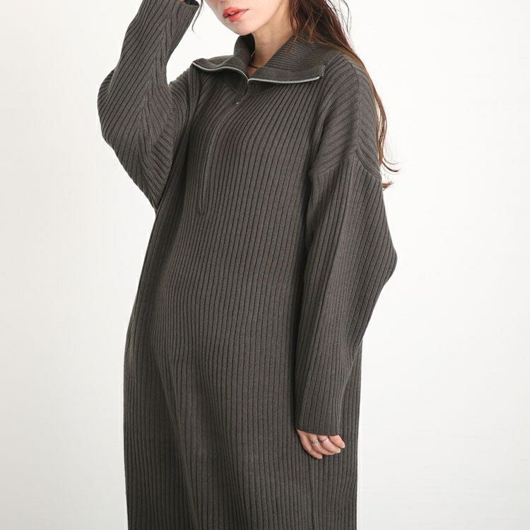 大きいサイズ レディース リブハーフジップワンピース　sada-6888