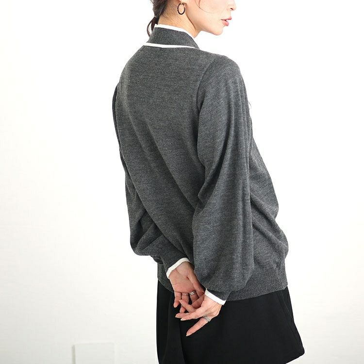 大きいサイズ レディース ライン入りボウタイニット　fem-419