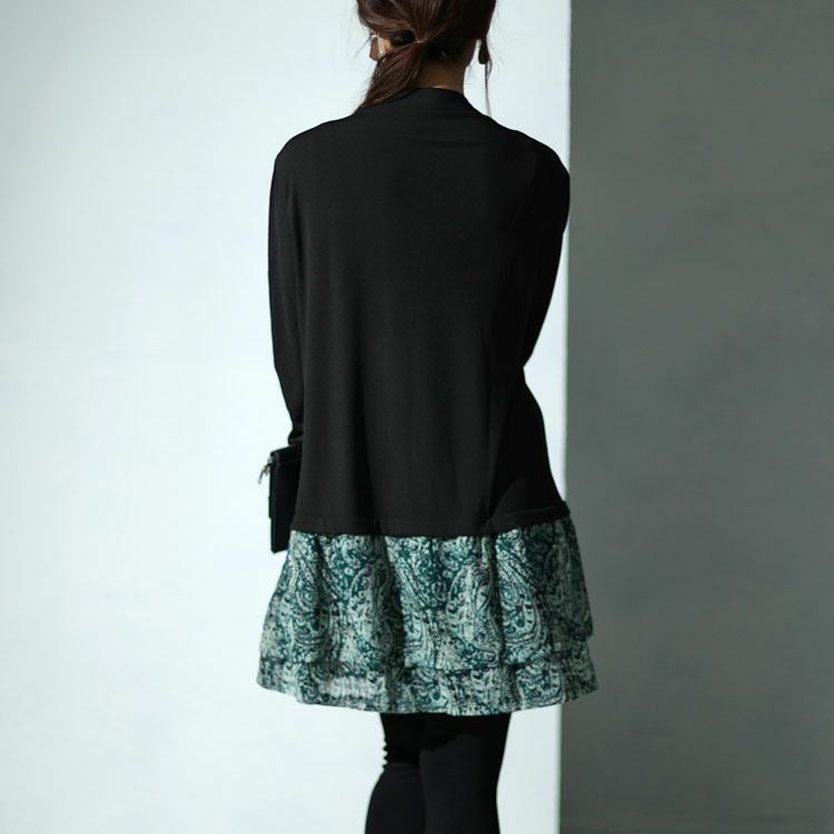 大きいサイズ レディース カーデフェイクレースエスニック柄チュニックワンピース　gold935