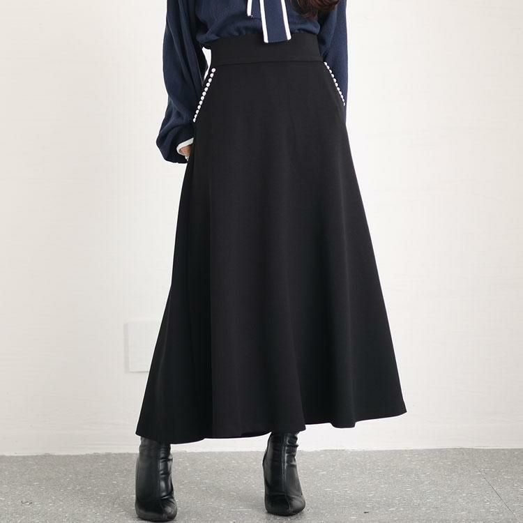 大きいサイズ レディース パール付きフレアスカート　mncut-132702 ブラック