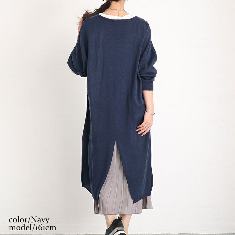 大きいサイズ レディース バックスリットニット＆プリーツ切替えワンピースセット　fem-410