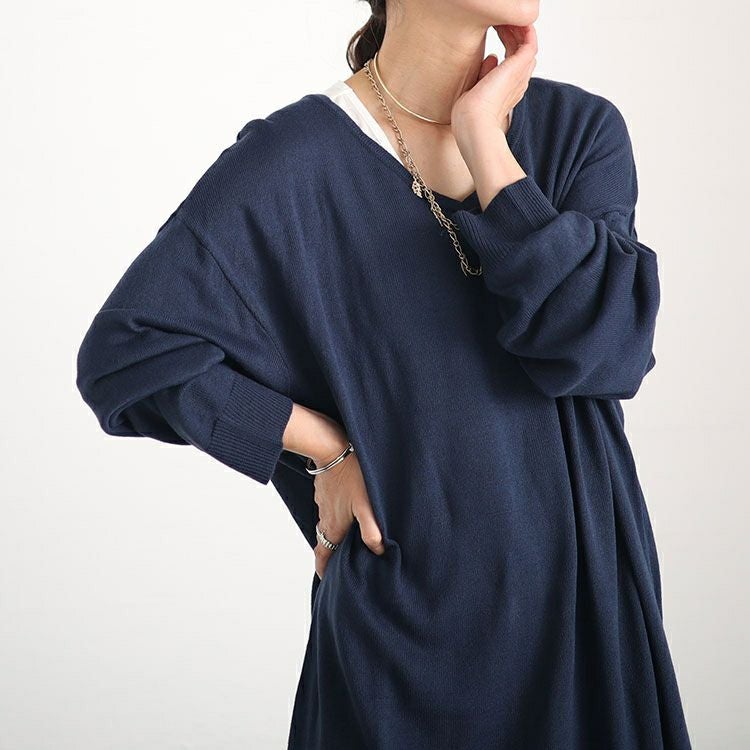 大きいサイズ レディース バックスリットニット＆プリーツ切替えワンピースセット　fem-410