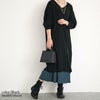 大きいサイズ レディース バックスリットニット＆プリーツ切替えワンピースセット　fem-410 ブラック
