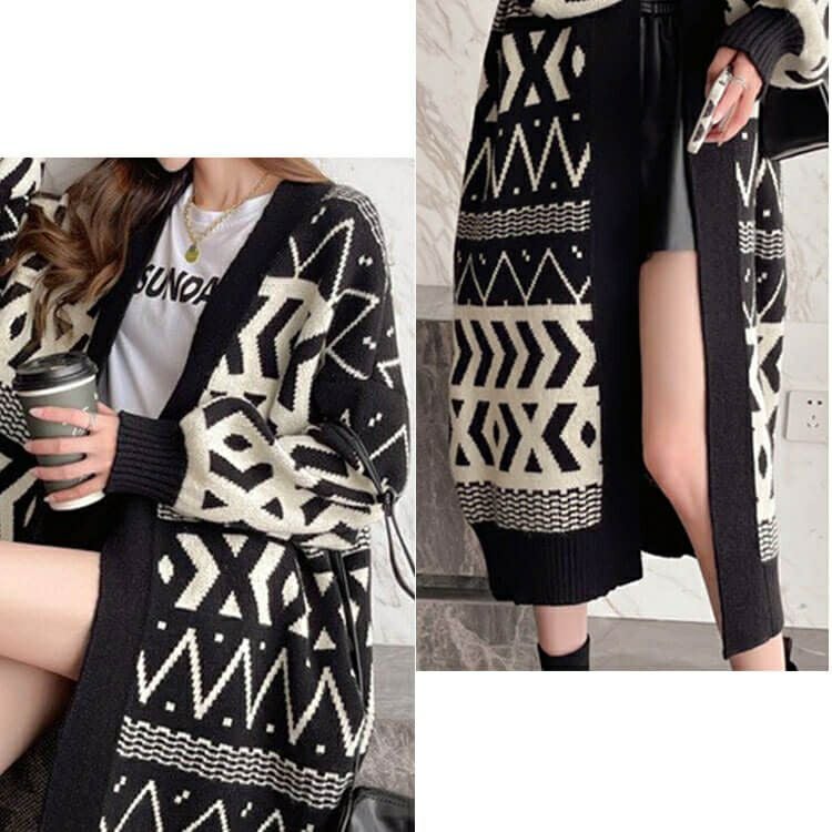 大きいサイズ レディース 幾何学柄ニットコーディガン　goldy-1400