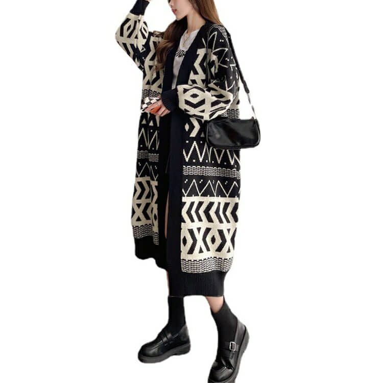 大きいサイズ レディース 幾何学柄ニットコーディガン　goldy-1400