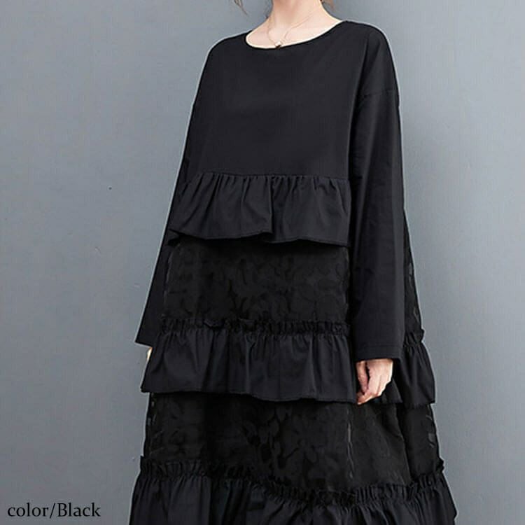 大きいサイズ レディース ティアード花柄フリルワンピース　goldy-1396