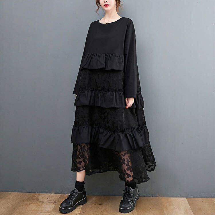 大きいサイズ レディース ティアード花柄フリルワンピース　goldy-1396