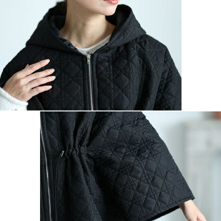 大きいサイズ レディース フード付きキルティングポンチョコート　maru-6717