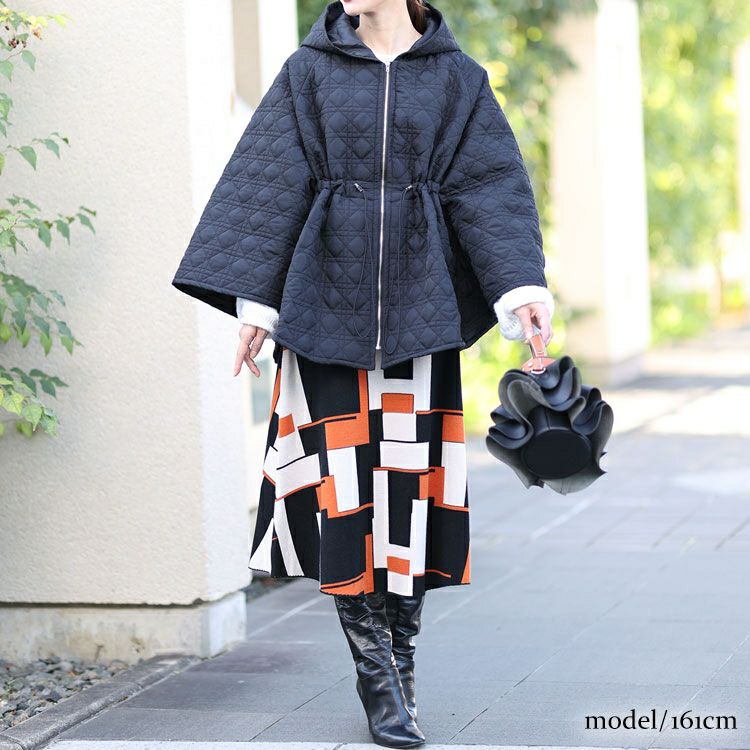 大きいサイズ レディース フード付きキルティングポンチョコート　maru-6717