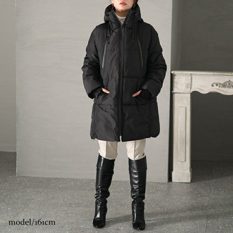 大きいサイズ レディース フード付きロングファイバーダウンコート　mnfk-532810