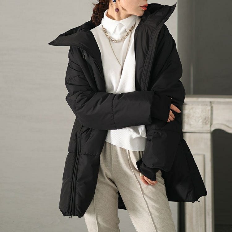 大きいサイズ レディース フード付きロングファイバーダウンコート　mnfk-532810