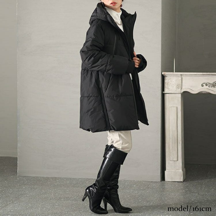 大きいサイズ レディース フード付きロングファイバーダウンコート　mnfk-532810