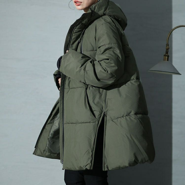 大きいサイズ レディース フード付きロングファイバーダウンコート　mnfk-532810