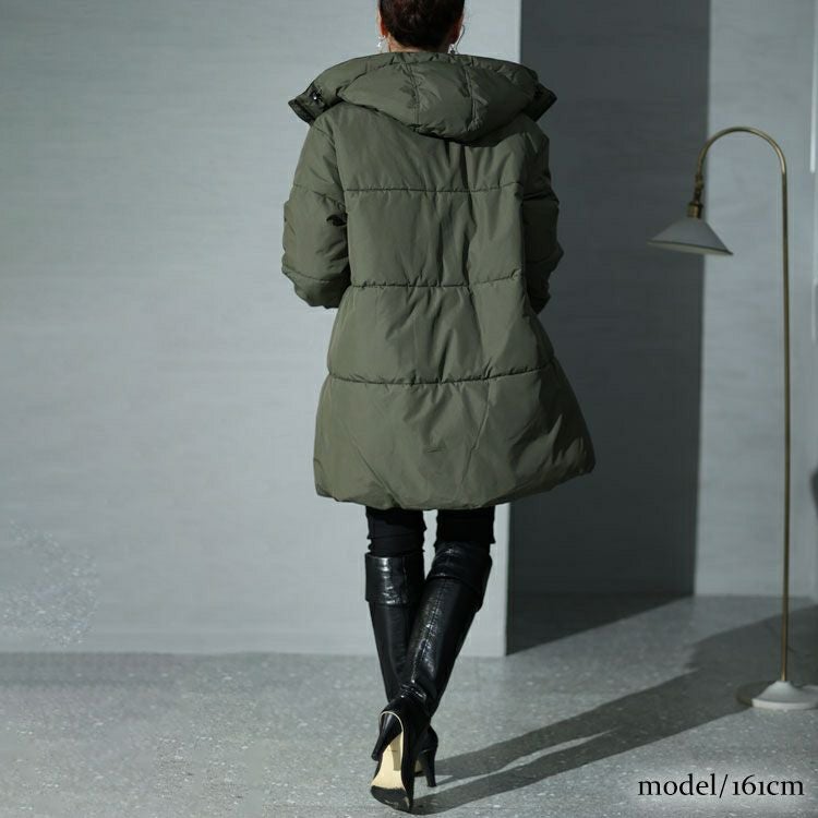 大きいサイズ レディース フード付きロングファイバーダウンコート　mnfk-532810