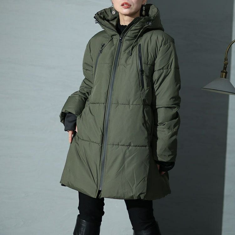 大きいサイズ レディース フード付きロングファイバーダウンコート　mnfk-532810