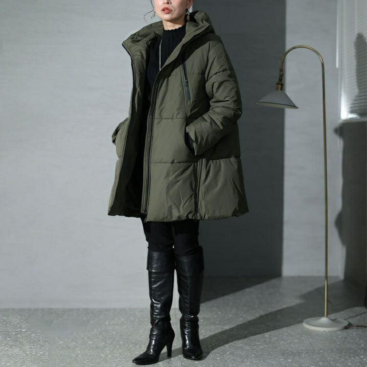 大きいサイズ レディース フード付きロングファイバーダウンコート　mnfk-532810