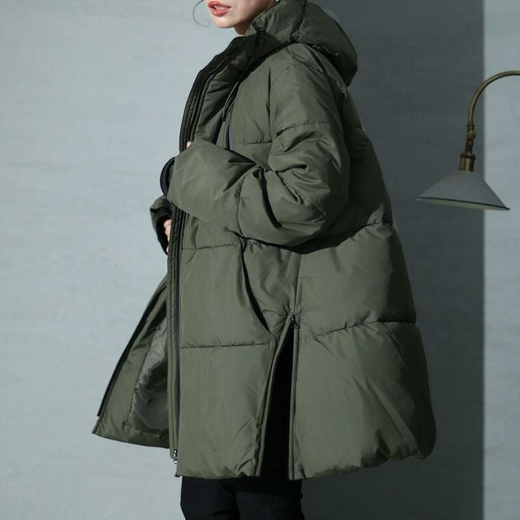 大きいサイズ レディース フード付きロングファイバーダウンコート　mnfk-532810 カーキ