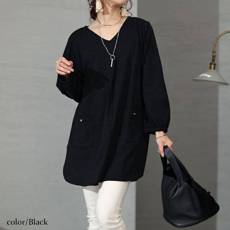 大きいサイズ レディース フロントタックポケット付きチュニック　cast-5536047