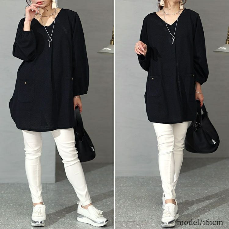 大きいサイズ レディース フロントタックポケット付きチュニック　cast-5536047