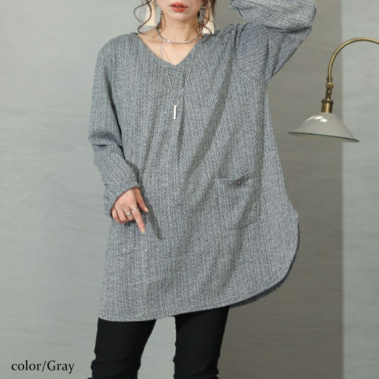 大きいサイズ レディース フロントタックポケット付きチュニック　cast-5536047