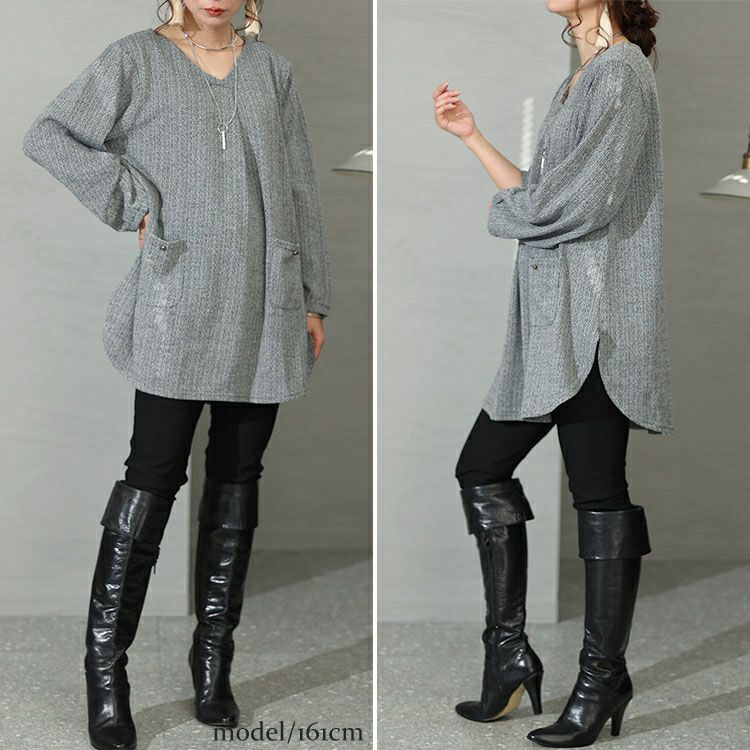 大きいサイズ レディース フロントタックポケット付きチュニック　cast-5536047