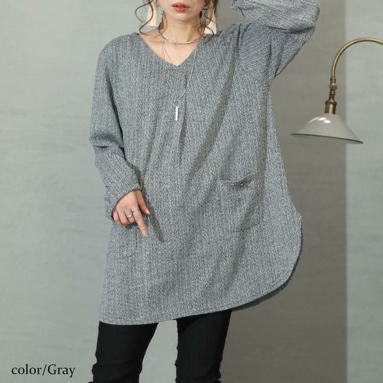大きいサイズ レディース フロントタックポケット付きチュニック　cast-5536047 グレー