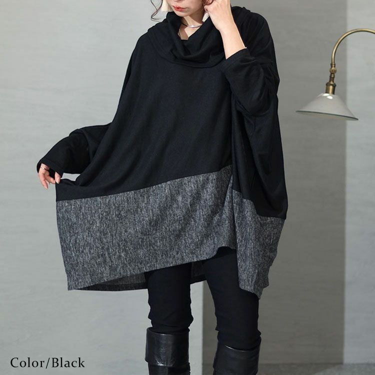 大きいサイズ レディース バイカラーオフタートルドルマントップス　cast-5536046