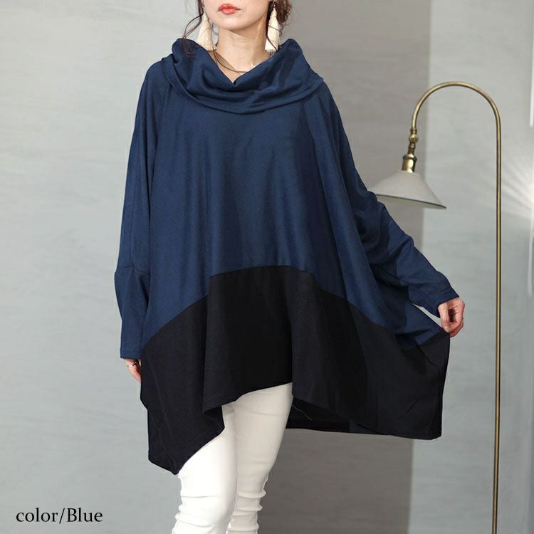 大きいサイズ レディース バイカラーオフタートルドルマントップス　cast-5536046